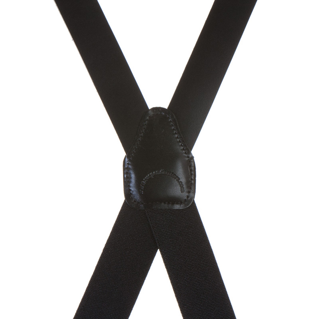 Plain Leather Clip Suspenders - BLACK