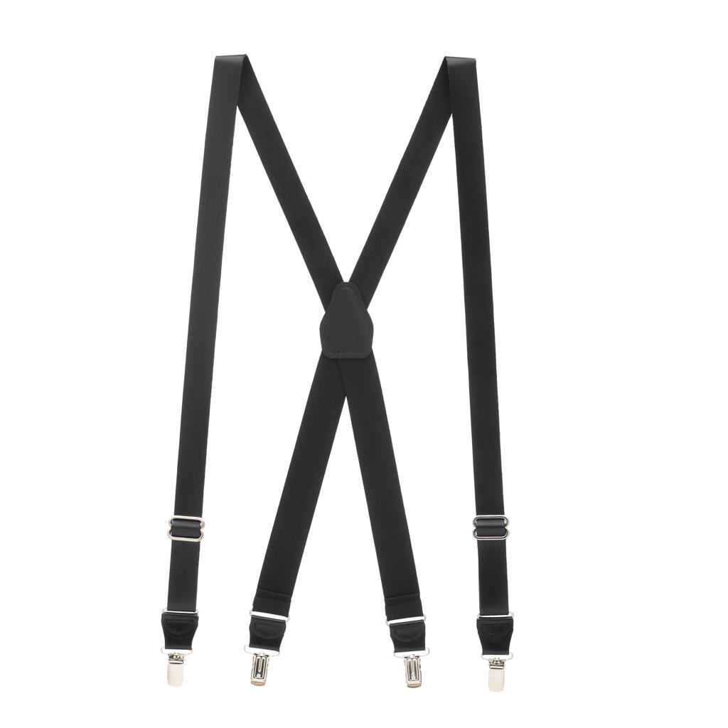 Plain Leather Clip Suspenders - BLACK