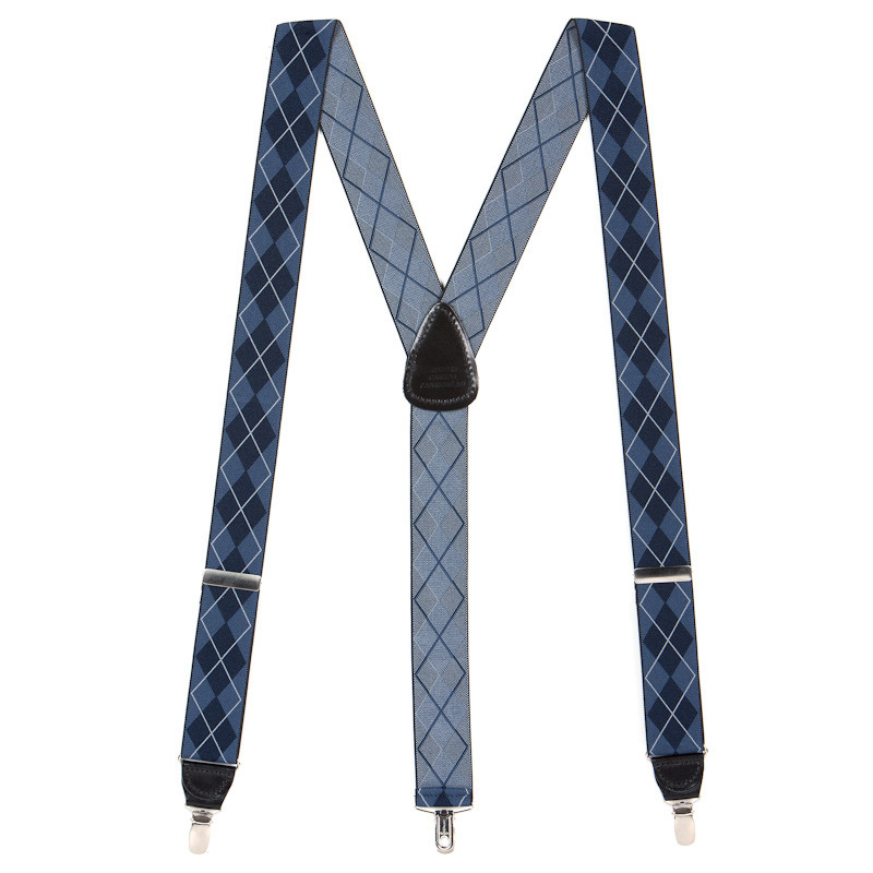 Full View - Argyle Clip Suspenders - Navy Blue