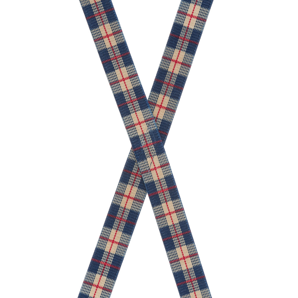 Beige Plaid Suspenders - 1 Inch Wide Clip - Rear View