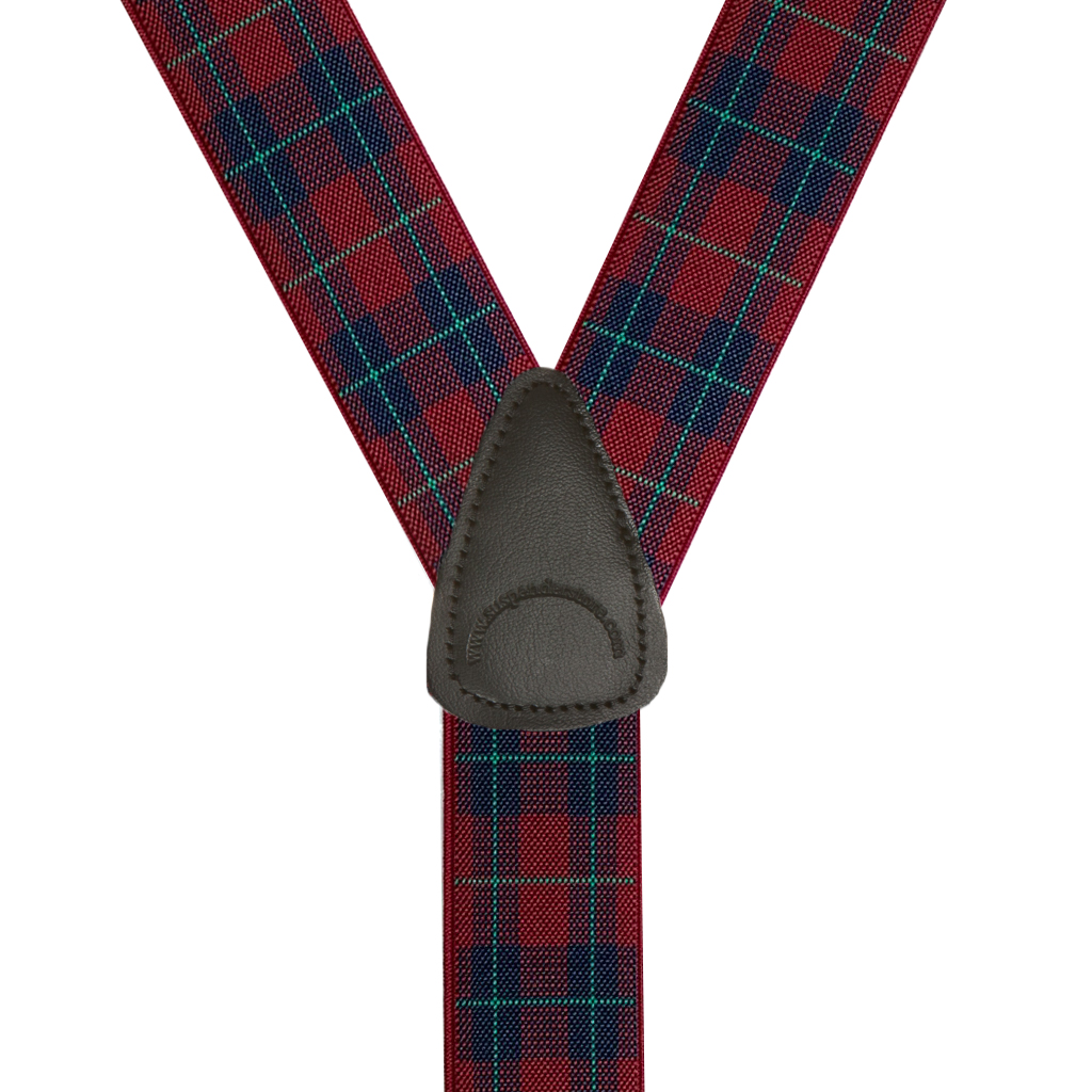 1.5-Inch Wide Plaid Button Suspenders in Burgundy - Rear View