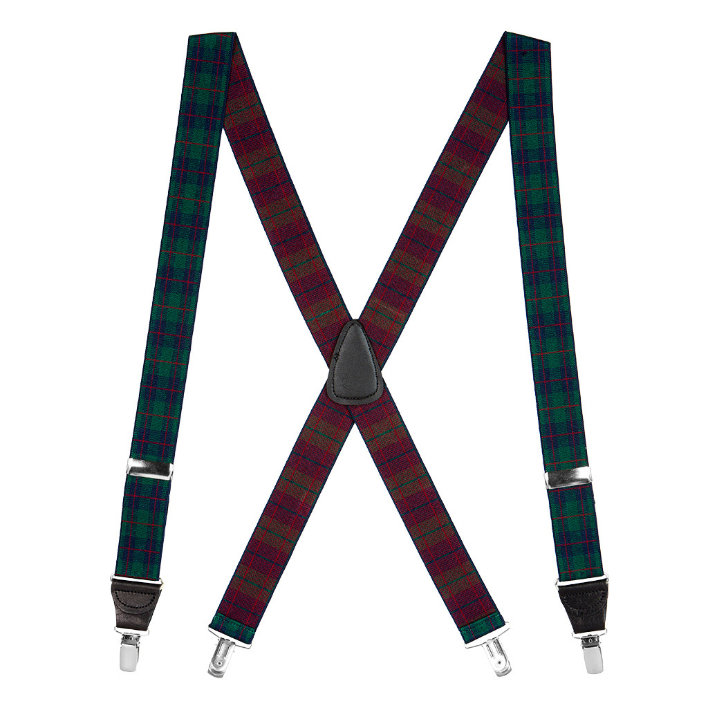 1.5-Inch Wide Hunter Green Plaid Suspenders - Front View