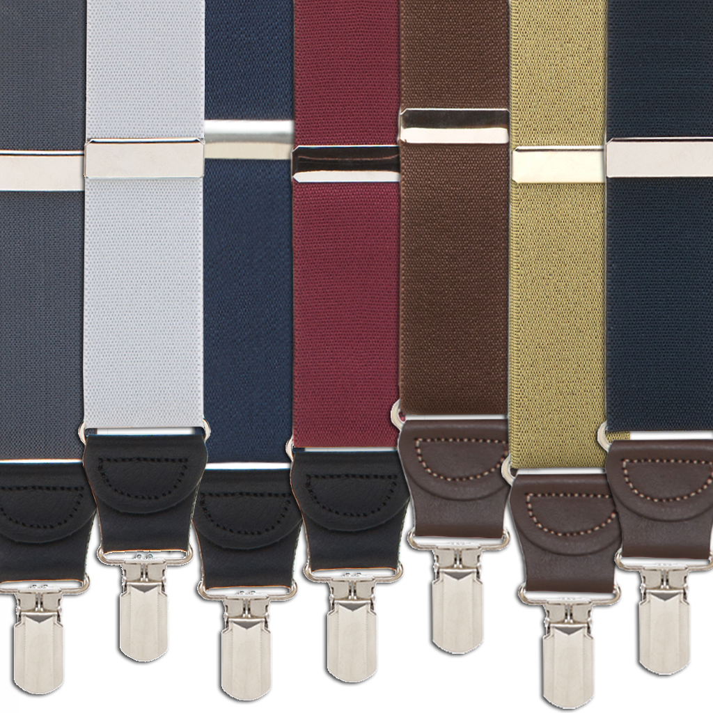 1.25 Inch Wide Solid Pin Clip Suspenders - All Colors