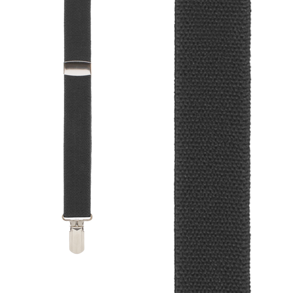 BLACK 1-Inch Small Pin Clip Suspenders - Front View