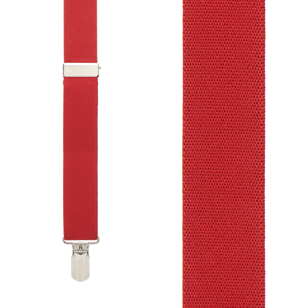 RED 1-Inch Small Pin Clip Suspenders Front View
