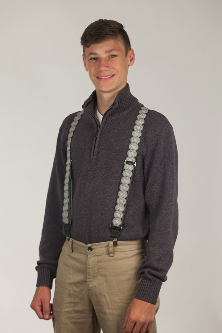 Model wearing suspenders
