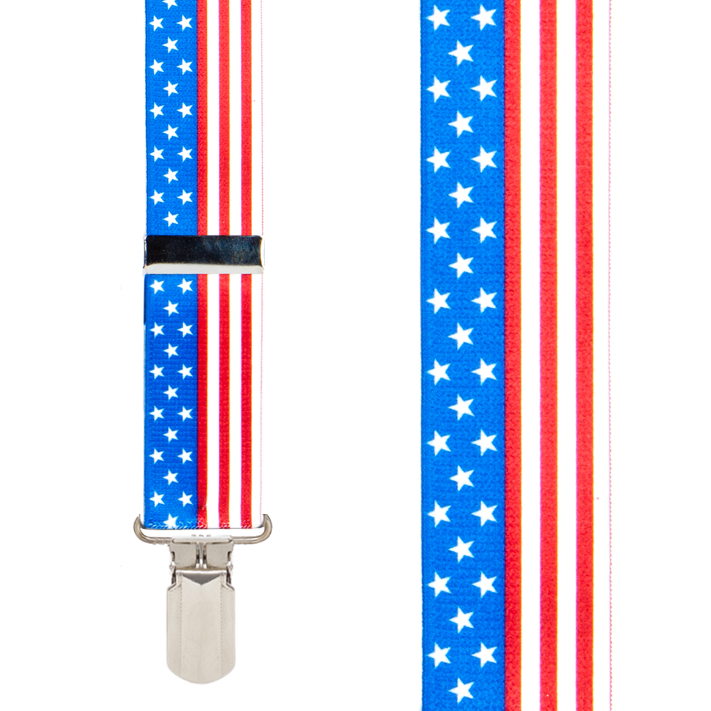 Novelty Pin Clip Suspenders in Stars & Stripes - Front View