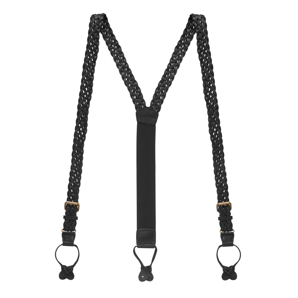 Handwoven Braided Leather Suspenders - 1 Inch Wide Button