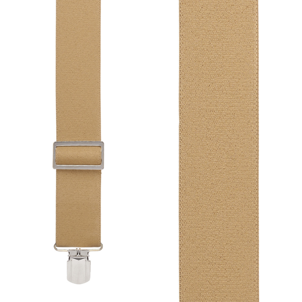 Logger Pin Clip Suspenders - 2 Inch Wide TAN Front View