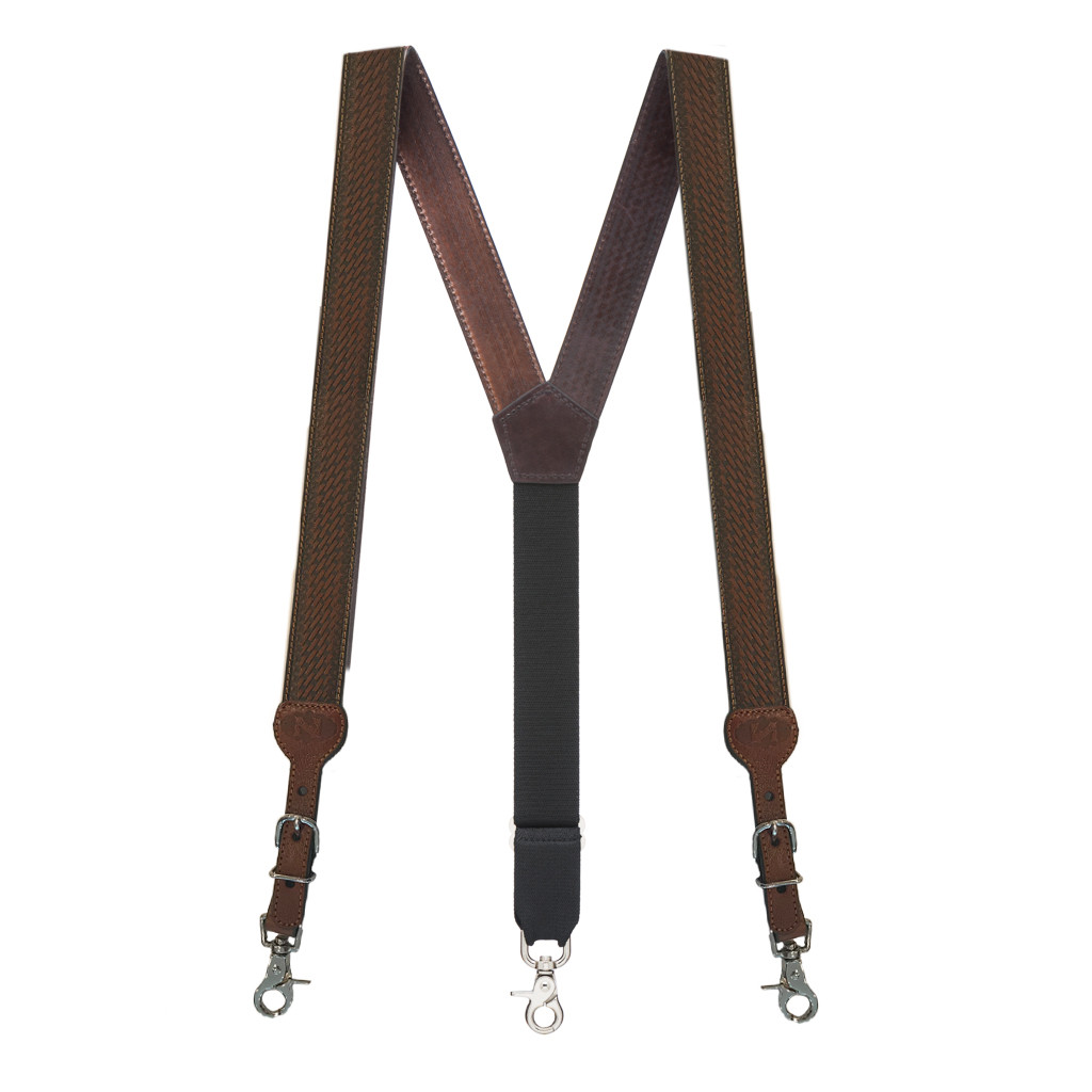 Basketweave  Leather Suspenders - TWO-TONE BROWN