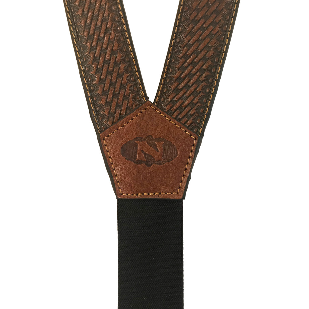 Basketweave  Leather Suspenders - TWO-TONE BROWN