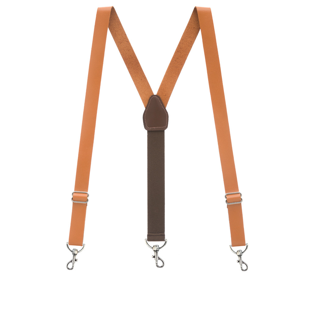 Plain Leather Trigger Snap Suspenders - NATURAL