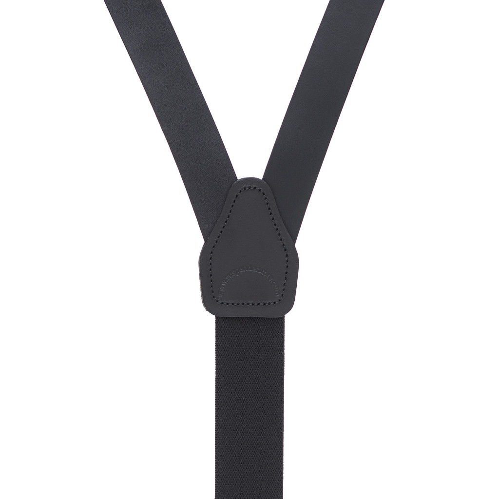 Plain Leather Trigger Snap Suspenders - BLACK