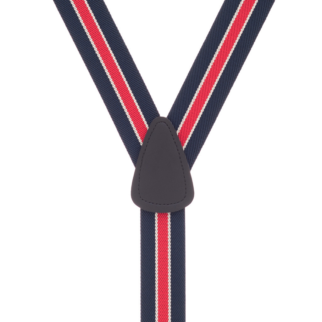 Striped PIN CLIP Suspenders in Navy/Red - Rear View