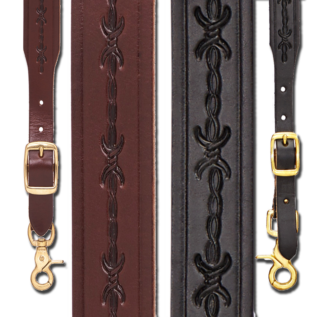 Barbed Wire 1-Inch Wide Western Leather Suspenders - All Colors