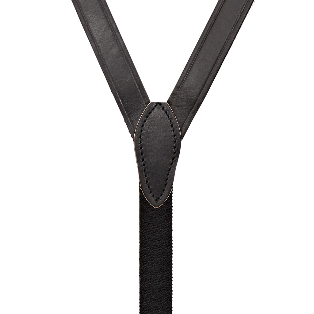 Plain Tooled Western Leather Suspenders in Black - Rear View