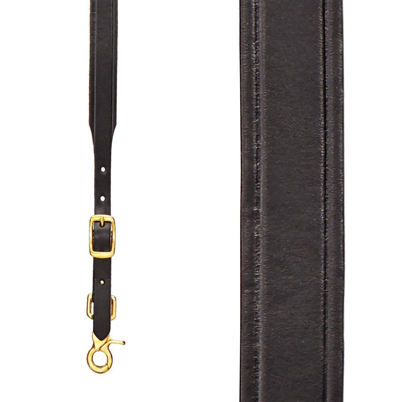 Plain Tooled Western Leather Suspenders in Black - Front View - Black