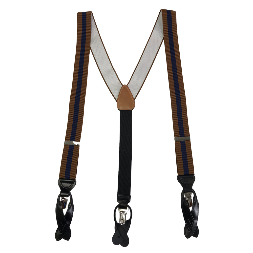 Rust/Navy Convertible Stripe Suspenders - Full View
