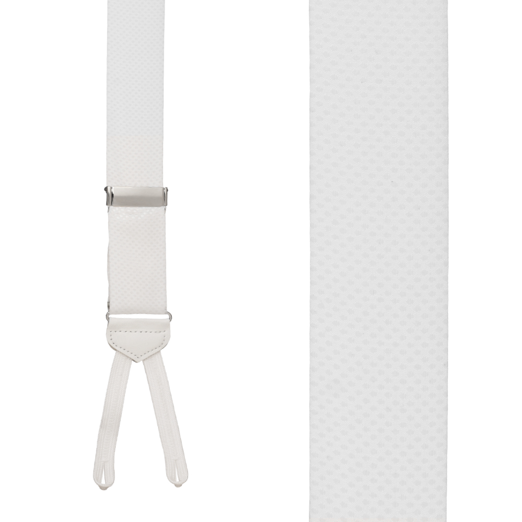 Jacquard Silk Pin Dot Suspenders - Runner End - White Front View