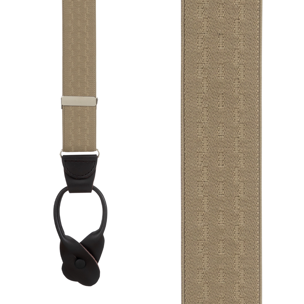 Jacquard New Wave Button Suspenders in Khaki - Front View