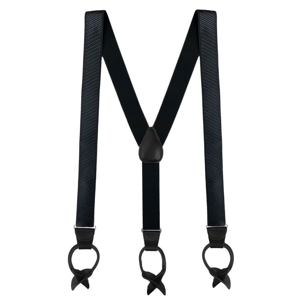 French Satin Twill Suspenders in Black - Full View