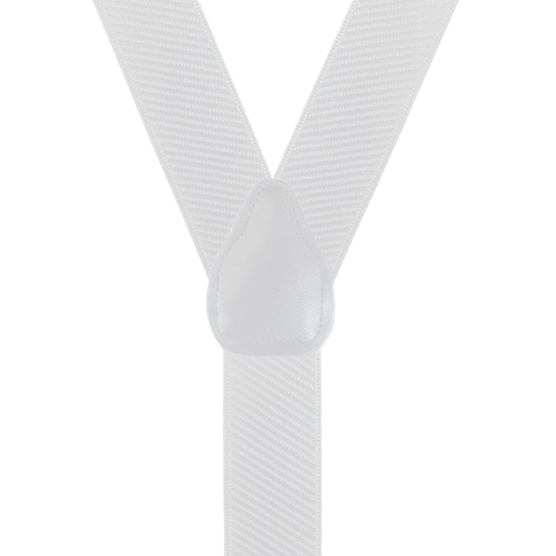 French Satin Twill Suspenders in White - Rear View