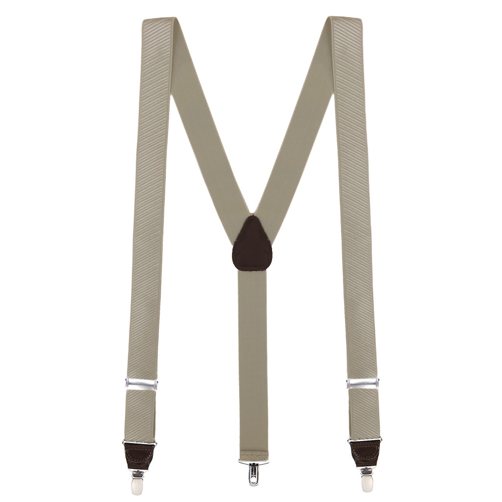 French Satin Twill Suspenders in Khaki - Full View