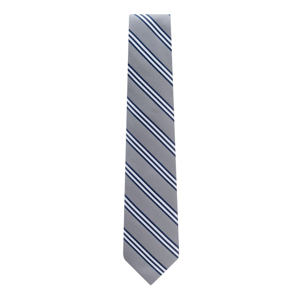 Grey Necktie with Navy & White Stripes