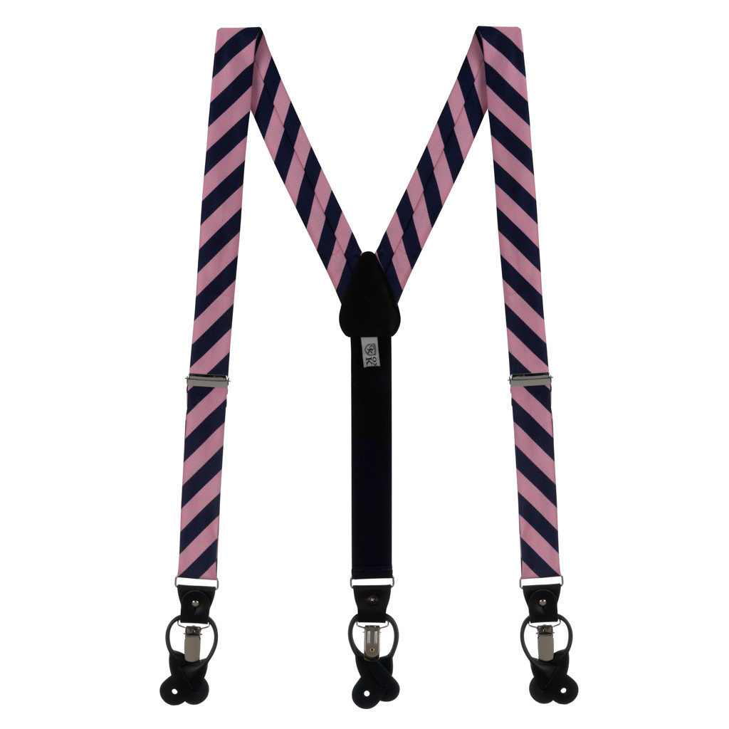 Pink & Navy Striped Suspenders - Full View