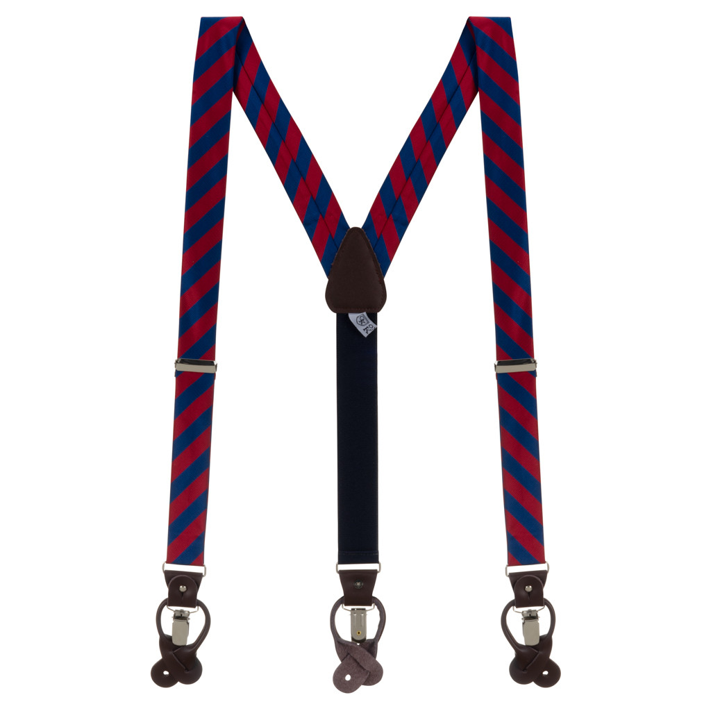 Red & Navy Striped Suspenders - Full View