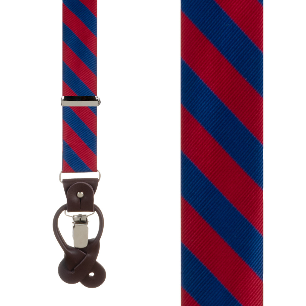 Red & Navy Striped Suspenders - Front View