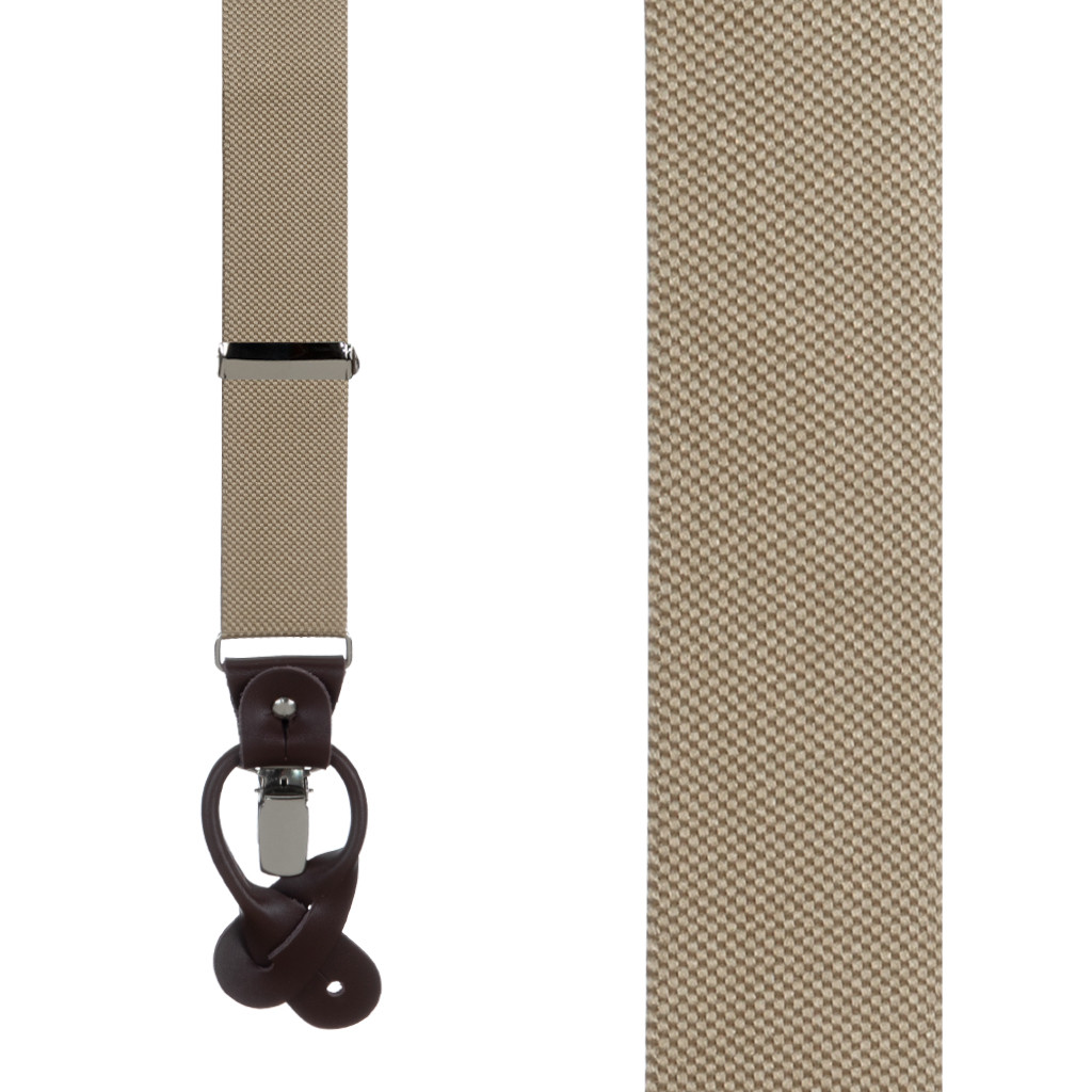 Oxford Cloth Suspenders in Khaki - Front View
