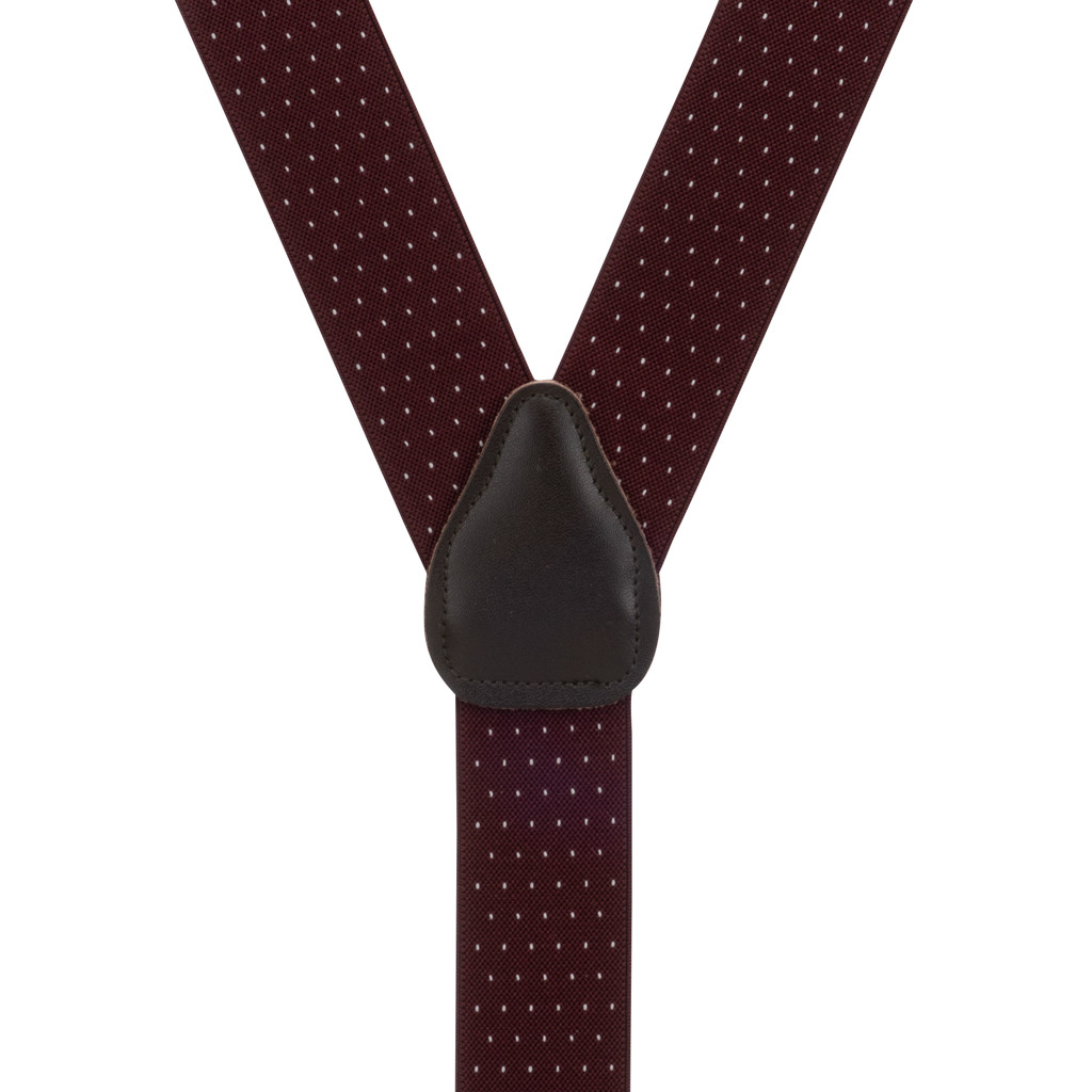 Woven Pin Dot Suspenders in Burgundy - Rear View