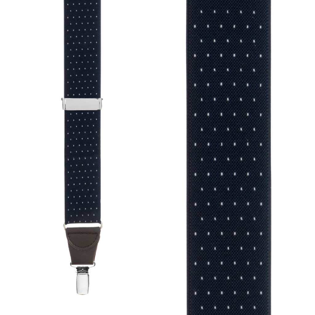 Woven Pin Dot Suspenders in Navy - Front View