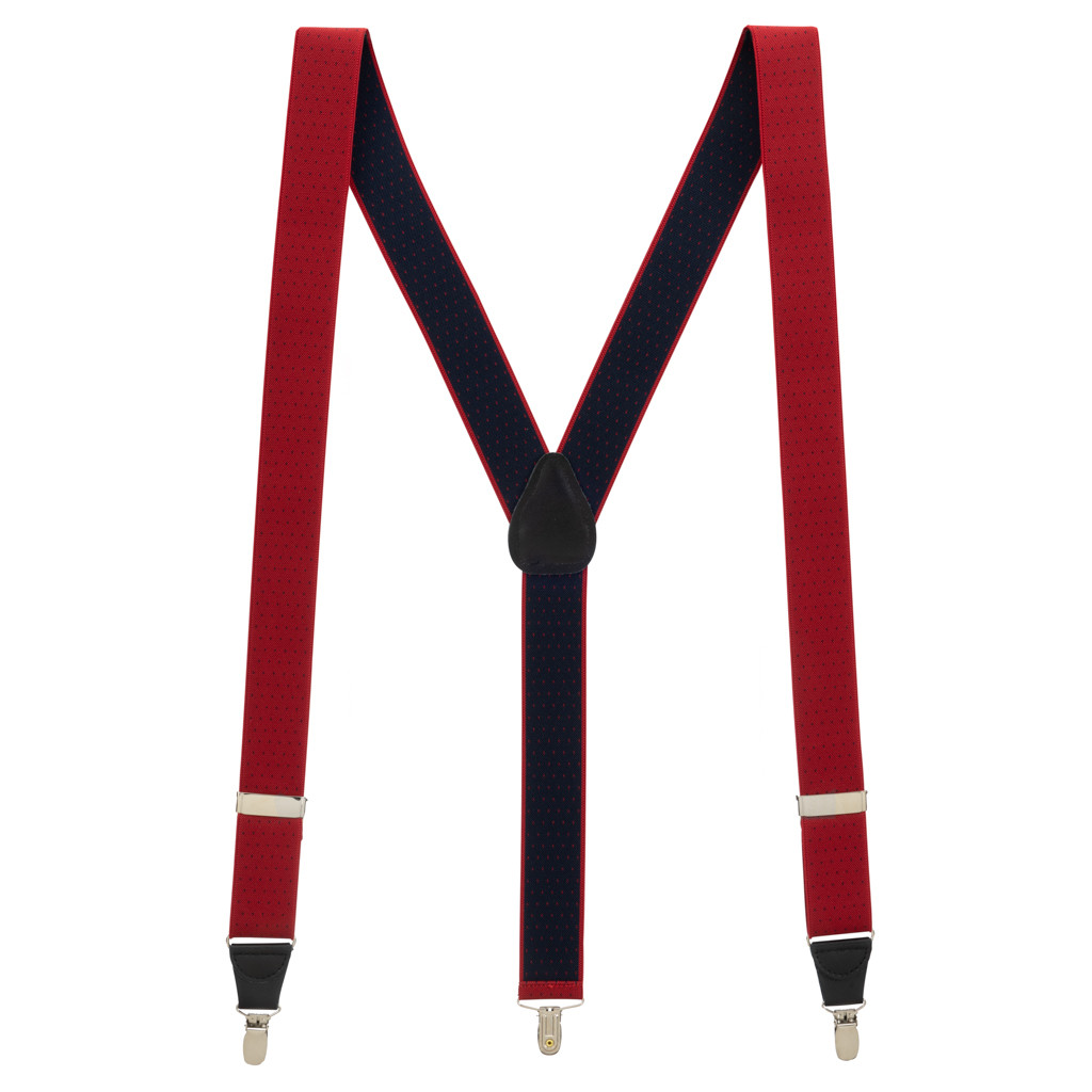 Woven Pin Dot Suspenders in Red - Full View