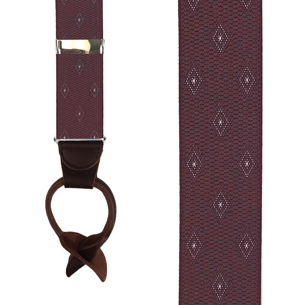 Burgundy Jacquard Woven Diamond Suspenders - Front View