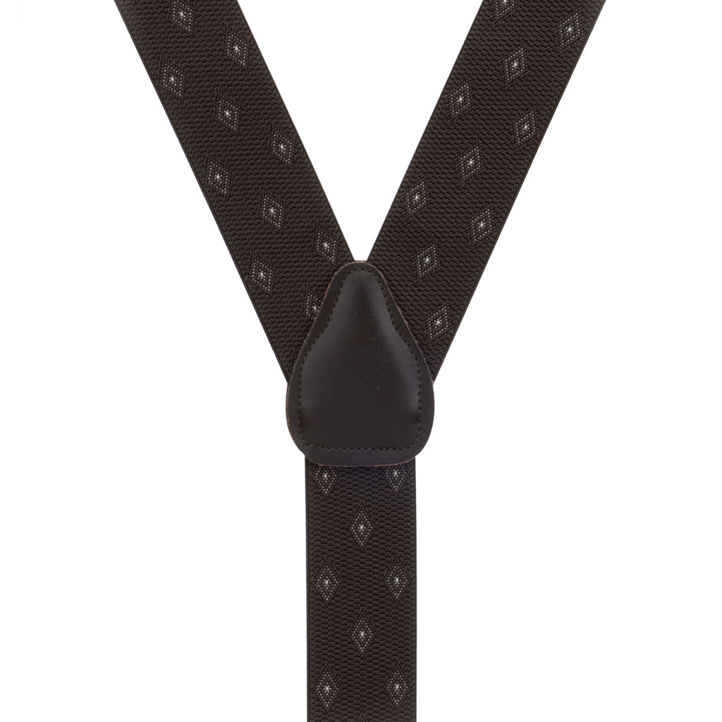 Jacquard Woven Diamond Suspenders in Brown - Rear View