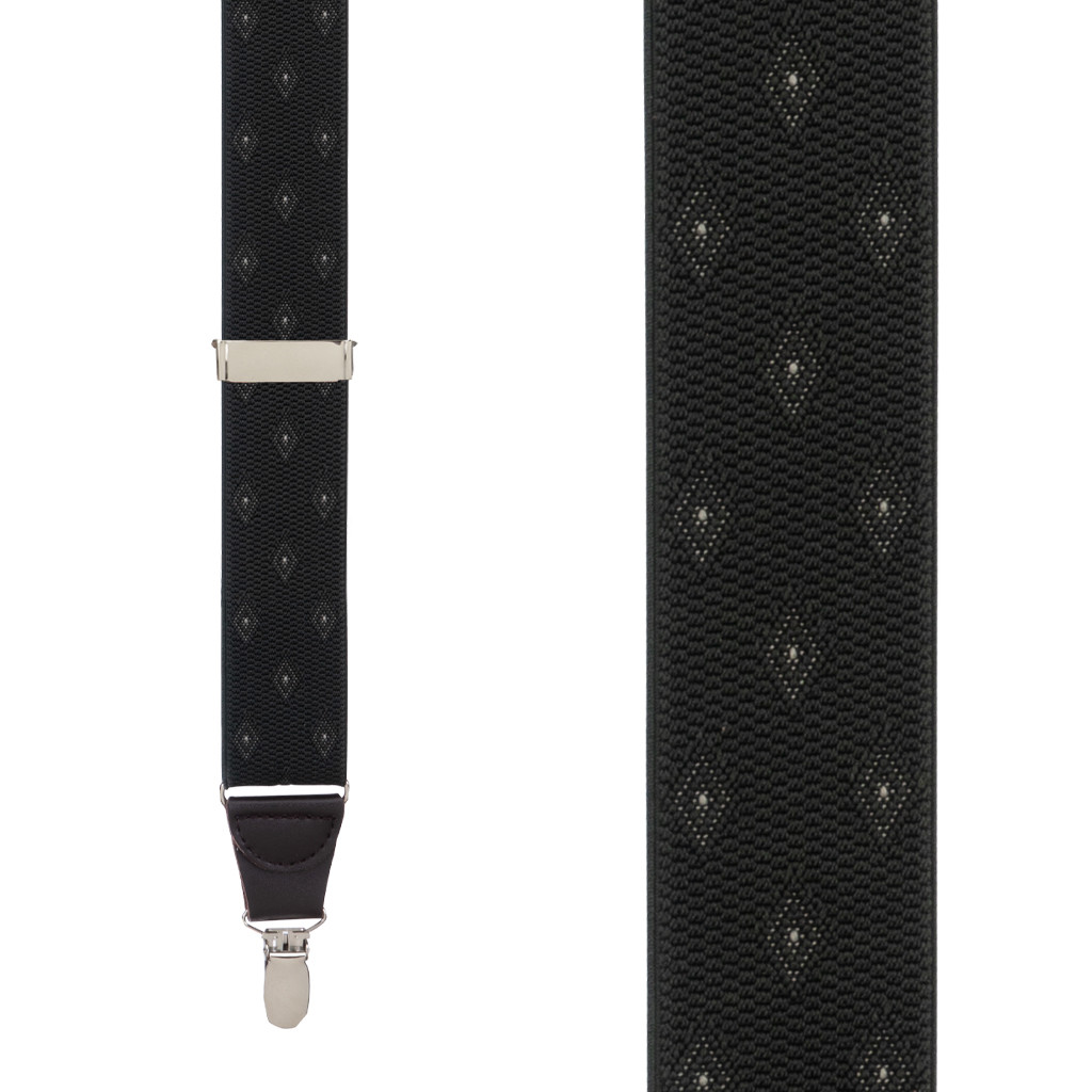 Olive Jacquard Woven Diamond Suspenders - Front View