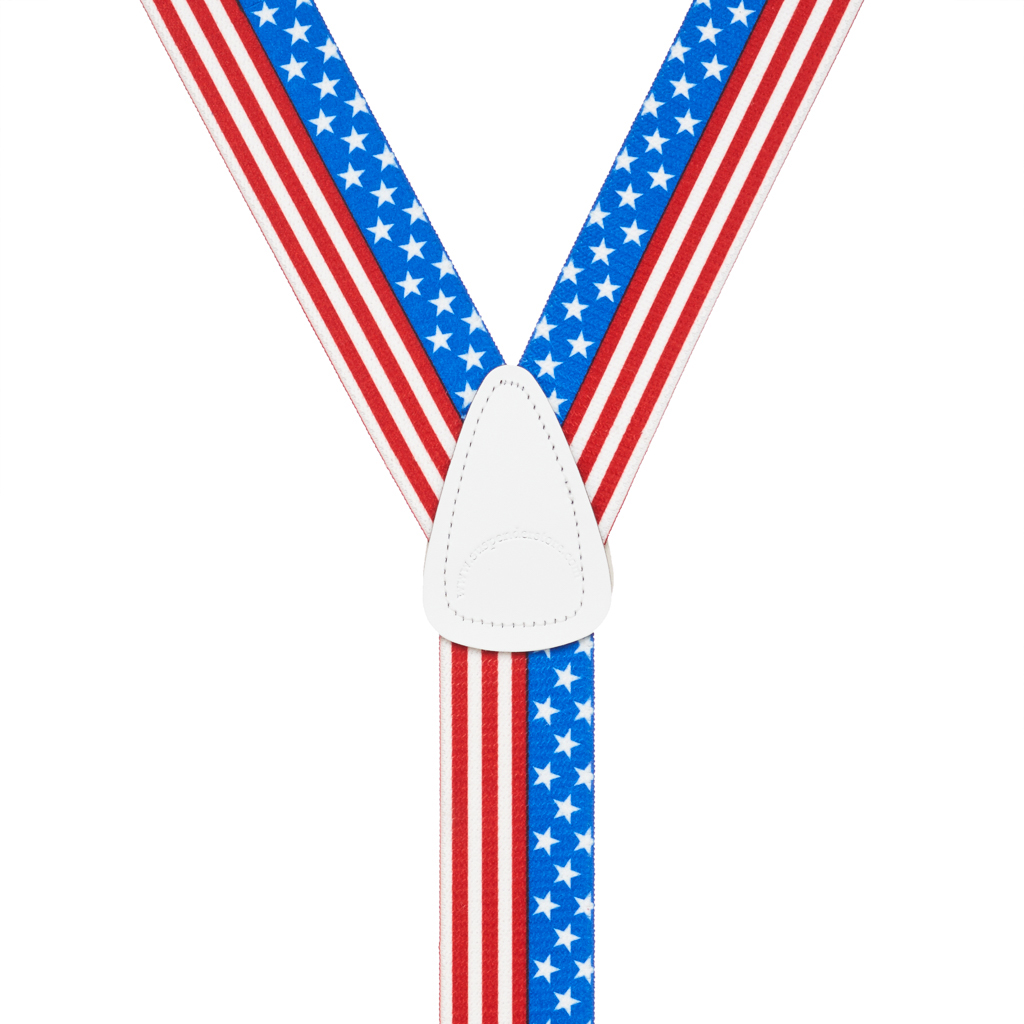 Trigger Snap Suspenders in Stars & Stripes Pattern - Rear View
