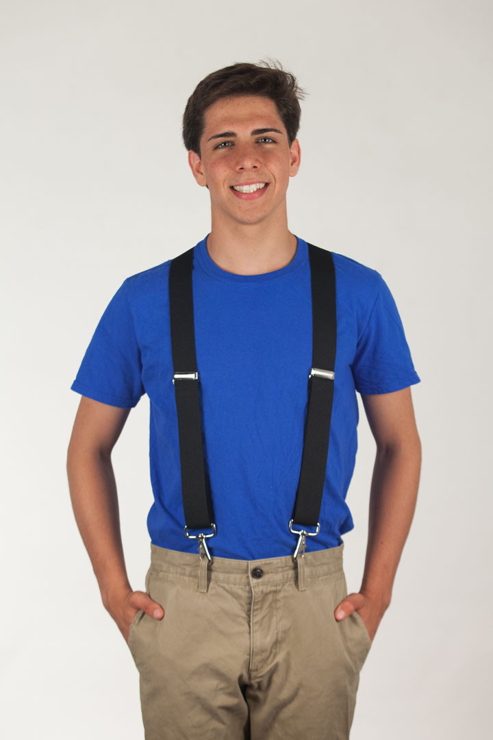 Model wearing suspenders