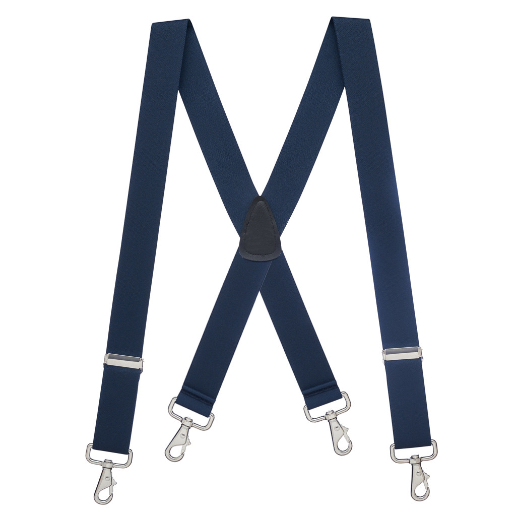 1.5 Inch Wide X-Back Trigger Snap Suspenders in Navy - Full View