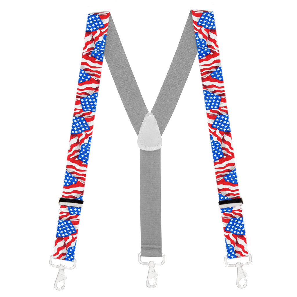1.5-Inch Wide Trigger Snap Suspenders in Old Glory Pattern - Full View