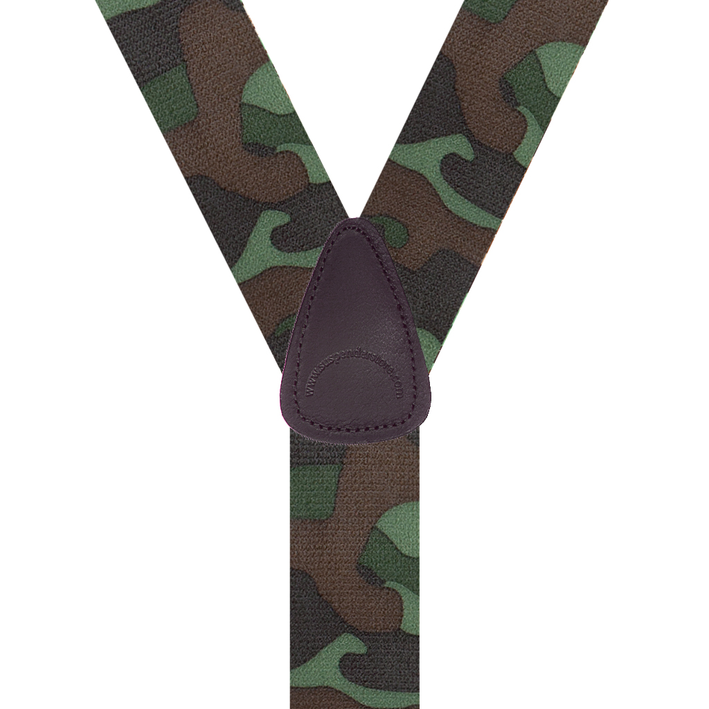 CAMO WOODLAND 1.5-Inch Wide Trigger Snap Suspenders - Rear View