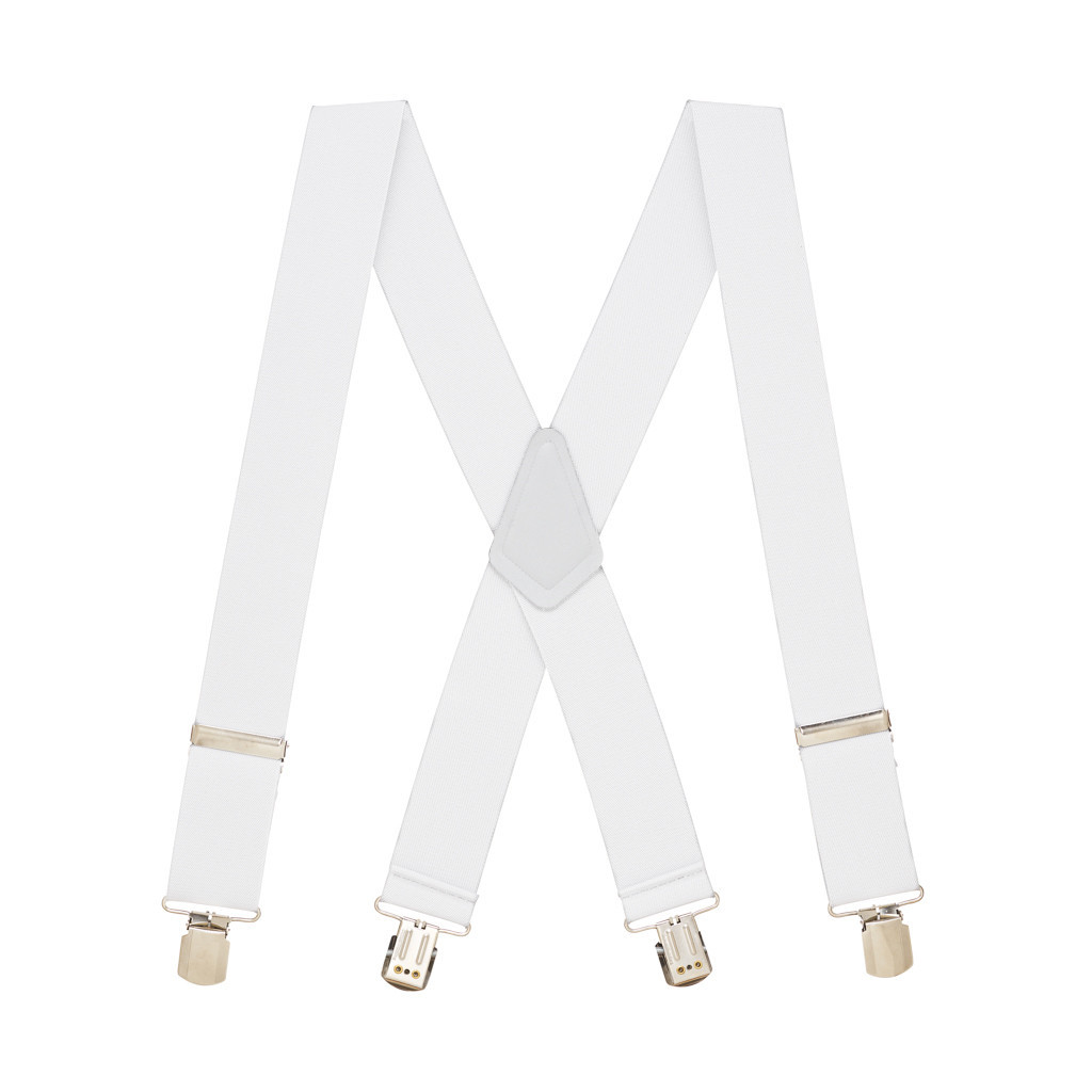 2 Inch Wide Pin Clip Suspenders in White - Full View