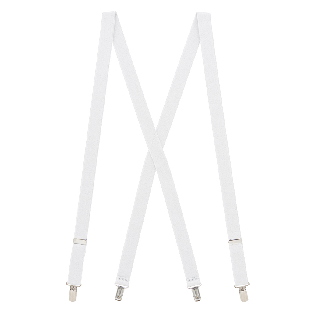 1-Inch Small Pin Clip Suspenders in White - Full View