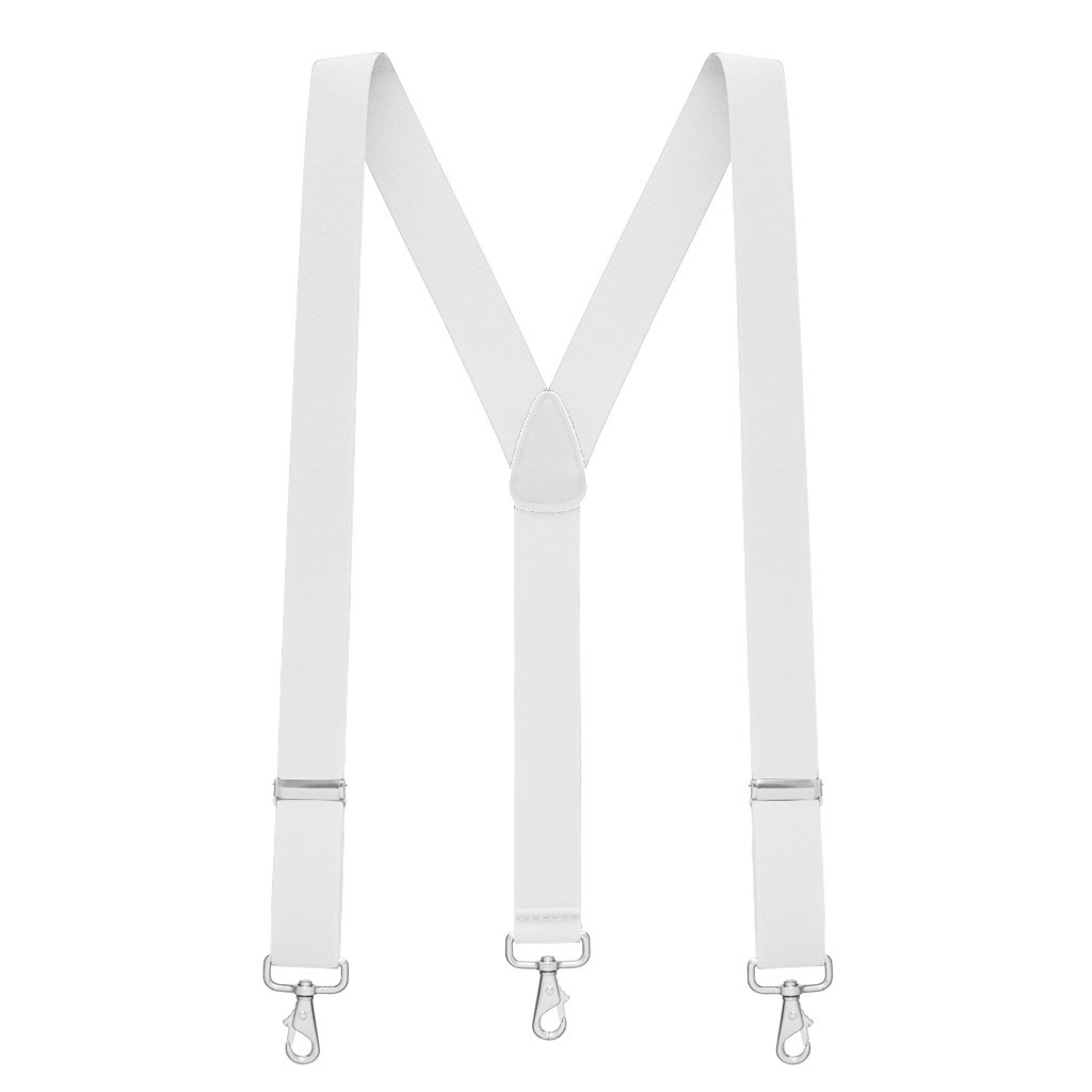 1.5 Inch Wide Trigger Snap Suspenders in White - Full View