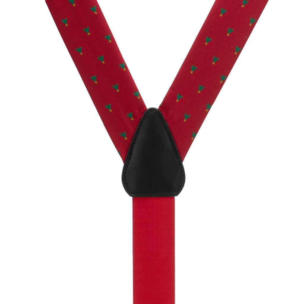 Suspenders in Christmas Tree on Red Pattern - Rear View