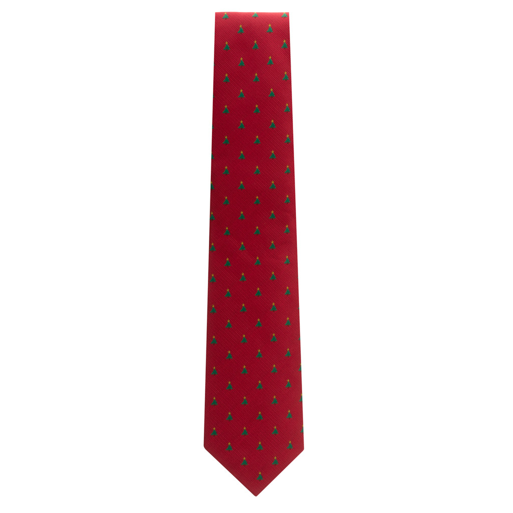 Necktie in Christmas Tree on Red Pattern