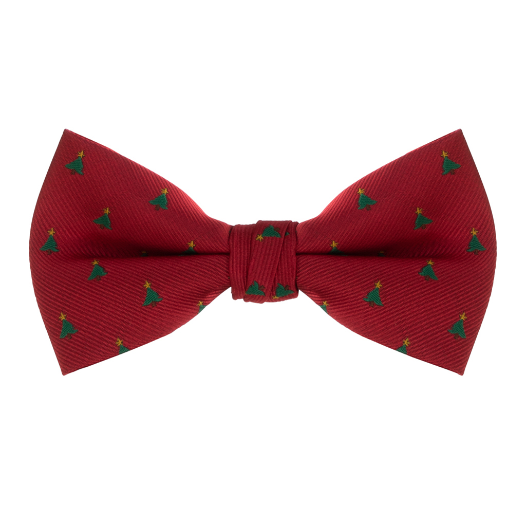 Bow Tie in Christmas Tree on Red Pattern