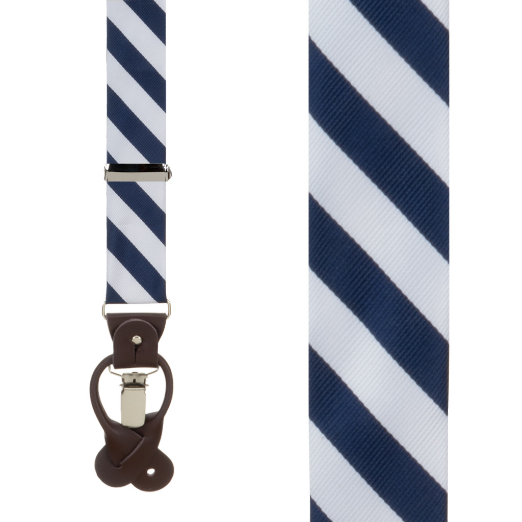 Tie and Suspender Sets - Navy & White Bold Stripe by Oxford Kent